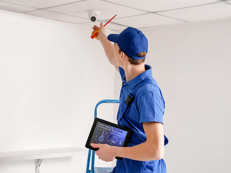 Techniker montiert eine Alarmanlage in Euskirchen, um Häuser und Wohnungen professionell vor Einbrüchen und Schäden zu sichern.