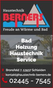 Banner der Berners GmbH in Schleiden mit Kontaktdaten sowie Informationen zu Heiztechnik und erneuerbaren Energien.