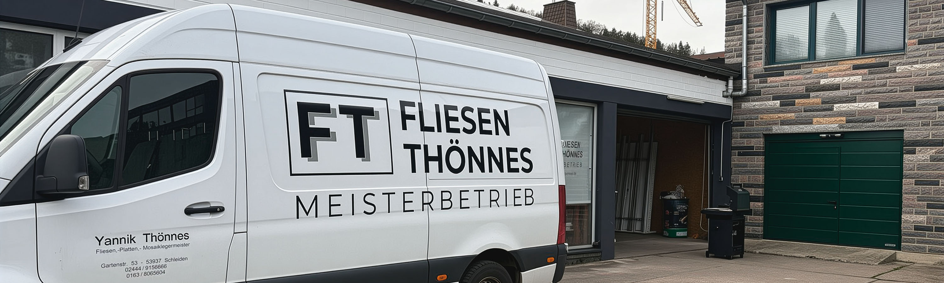 Firmenfahrzeug der Fliesen Thönnes in Schleiden steht im Hof und zeigt regionalen Fliesenservice und Handwerksbetrieb