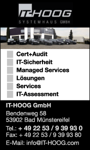 Banner der IT-Hoog GmbH in Bad Münstereifel mit Kontaktdaten, Leistungsübersicht zu IT Dienstleistungen und IT Sicherheit