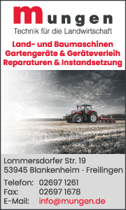 Banner mit Kontaktdaten und Leistungen von Landmaschinen Mungen in Blankenheim für Landtechnik, Reparatur, Wartung und Beratung.