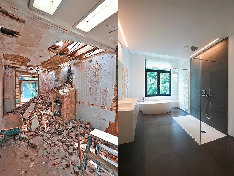 Modernisiertes Badezimmer im Vorher-Nachher-Vergleich nach professionellen Umbauarbeiten in Hellenthal mit zeitgemäßer Ausstattung und hochwertiger Gestaltung. 